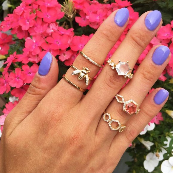 Honeycomb Bee Wishbone ring, 925 Sterling Silver 10k Gold Charmed Aroma - Picture 8 of 9